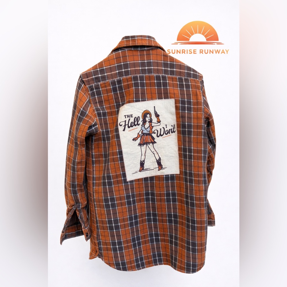 Lucky Brand Orange and Brown Plaid Flannel Shirt